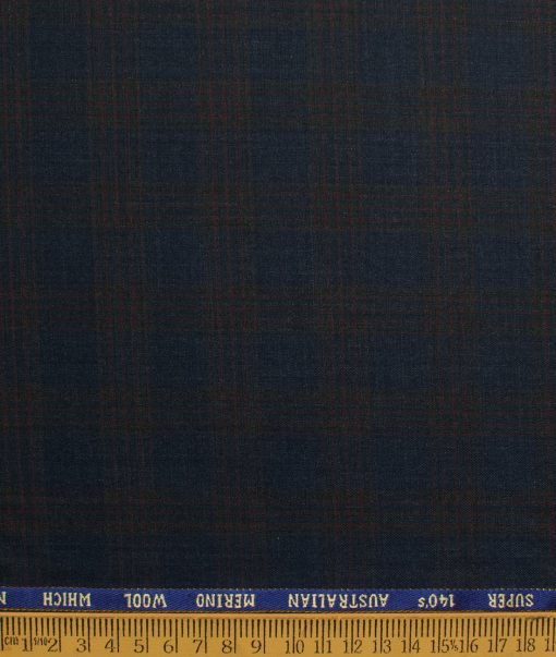 J.Hampstead Men's 60% Wool Super 140's Checks  Unstitched Suiting Fabric (Dark Blue) - Image 6