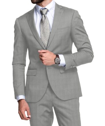 J.Hampstead Men's 20% Wool Super 100's Checks  Unstitched Suiting Fabric (Light Grey)