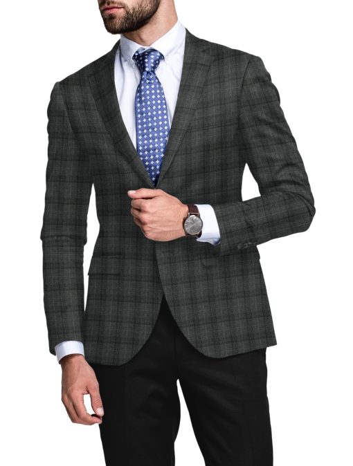 OCM Men's 50% Merino Wool  Checks  2 Meter Unstitched Tweed Jacketing & Blazer Fabric (Grey)