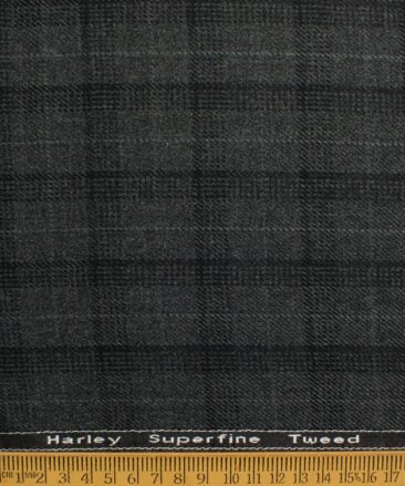 OCM Men's 50% Merino Wool  Checks  2 Meter Unstitched Tweed Jacketing & Blazer Fabric (Grey)