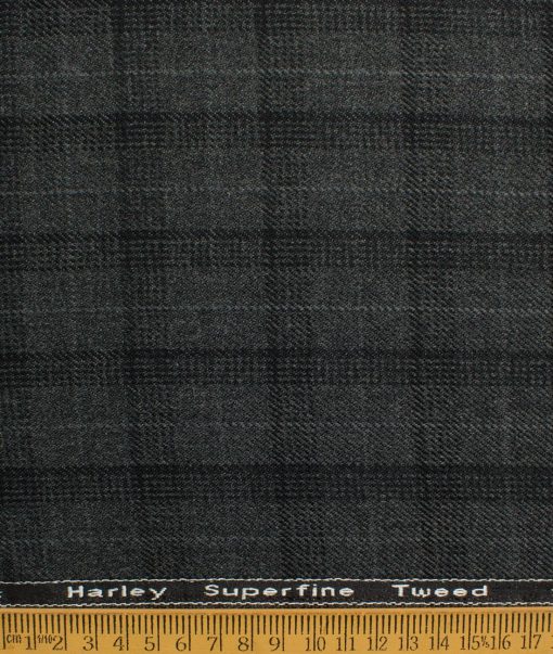 OCM Men's 50% Merino Wool  Checks  2 Meter Unstitched Tweed Jacketing & Blazer Fabric (Grey)