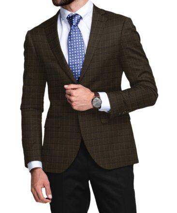 OCM Men's 50% Merino Wool  Checks  2 Meter Unstitched Tweed Jacketing & Blazer Fabric (Brown)