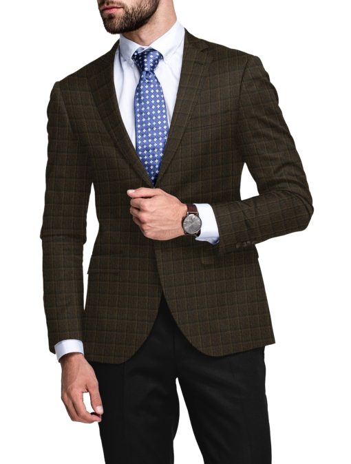 OCM Men's 50% Merino Wool  Checks  2 Meter Unstitched Tweed Jacketing & Blazer Fabric (Brown)