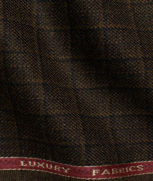 OCM Men's 50% Merino Wool  Checks  2 Meter Unstitched Tweed Jacketing & Blazer Fabric (Brown)