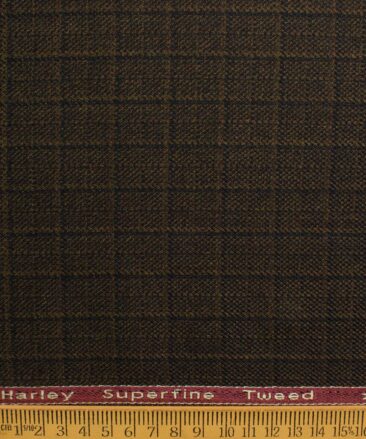 OCM Men's 50% Merino Wool  Checks  2 Meter Unstitched Tweed Jacketing & Blazer Fabric (Brown)