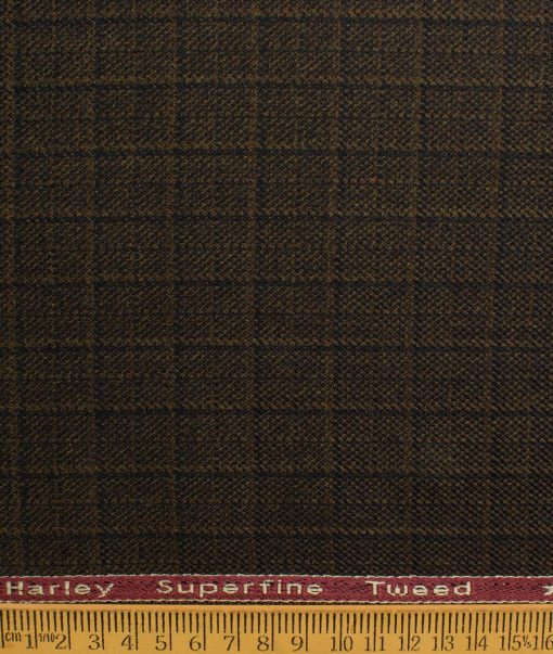 OCM Men's 50% Merino Wool  Checks  2 Meter Unstitched Tweed Jacketing & Blazer Fabric (Brown)