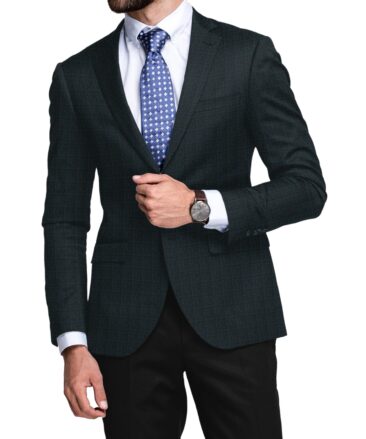 OCM Men's 50% Merino Wool  Checks  2 Meter Unstitched Tweed Jacketing & Blazer Fabric (Dark Sea Green)