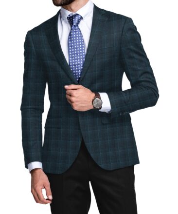 OCM Men's 50% Merino Wool  Checks  2 Meter Unstitched Tweed Jacketing & Blazer Fabric (Dark Sea Green)