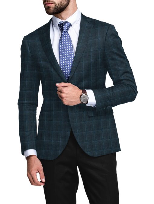 OCM Men's 50% Merino Wool  Checks  2 Meter Unstitched Tweed Jacketing & Blazer Fabric (Dark Sea Green)