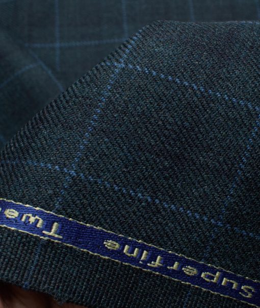 OCM Men's 50% Merino Wool  Checks  2 Meter Unstitched Tweed Jacketing & Blazer Fabric (Dark Sea Green)