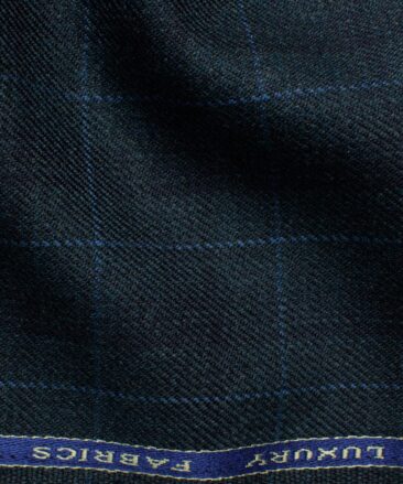 OCM Men's 50% Merino Wool  Checks  2 Meter Unstitched Tweed Jacketing & Blazer Fabric (Dark Sea Green)