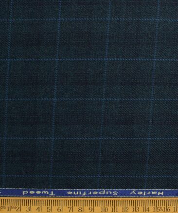 OCM Men's 50% Merino Wool  Checks  2 Meter Unstitched Tweed Jacketing & Blazer Fabric (Dark Sea Green)