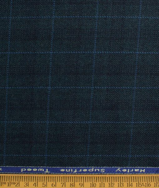 OCM Men's 50% Merino Wool  Checks  2 Meter Unstitched Tweed Jacketing & Blazer Fabric (Dark Sea Green)