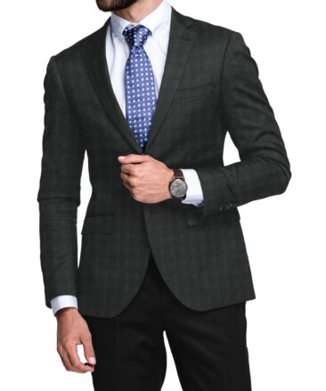 OCM Men's 50% Merino Wool  Checks  2 Meter Unstitched Tweed Jacketing & Blazer Fabric (Dark Grey)