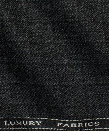 OCM Men's 50% Merino Wool  Checks  2 Meter Unstitched Tweed Jacketing & Blazer Fabric (Dark Grey)