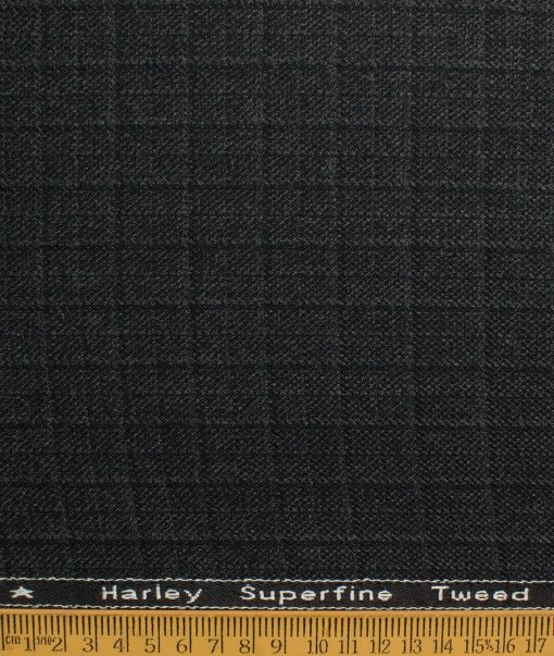 OCM Men's 50% Merino Wool  Checks  2 Meter Unstitched Tweed Jacketing & Blazer Fabric (Dark Grey)