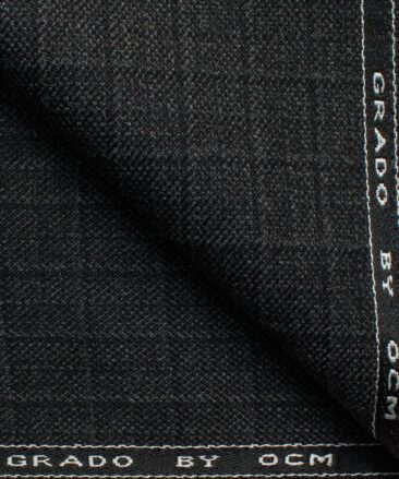 OCM Men's 50% Merino Wool  Checks  2 Meter Unstitched Tweed Jacketing & Blazer Fabric (Dark Grey)