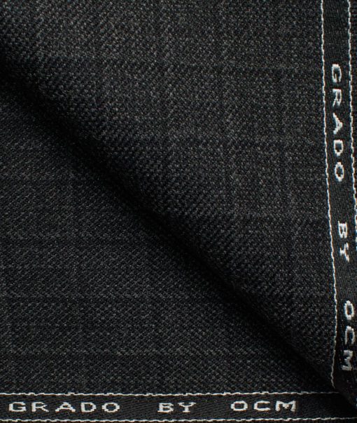 OCM Men's 50% Merino Wool  Checks  2 Meter Unstitched Tweed Jacketing & Blazer Fabric (Dark Grey)