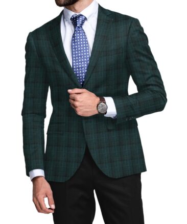 OCM Men's 50% Merino Wool  Checks  2 Meter Unstitched Tweed Jacketing & Blazer Fabric (Pine Green)