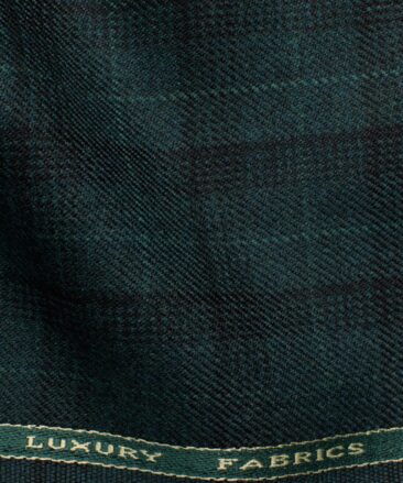 OCM Men's 50% Merino Wool  Checks  2 Meter Unstitched Tweed Jacketing & Blazer Fabric (Pine Green)