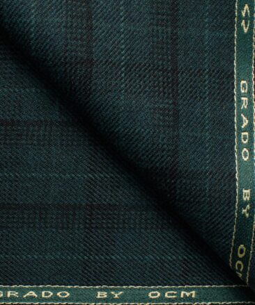 OCM Men's 50% Merino Wool  Checks  2 Meter Unstitched Tweed Jacketing & Blazer Fabric (Pine Green)