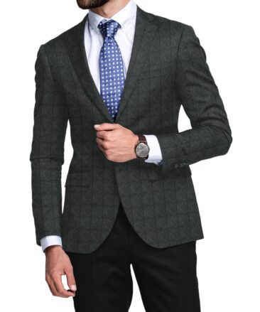 OCM Men's 70% Merino Wool  Checks  2 Meter Unstitched Tweed Jacketing & Blazer Fabric (Dark Worsted Grey)