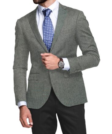 OCM Men's 70% Merino Wool  Houndstooth  2 Meter Unstitched Tweed Jacketing & Blazer Fabric (White & Black)