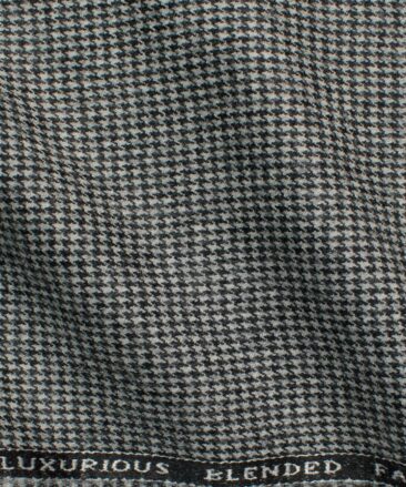 OCM Men's 70% Merino Wool  Houndstooth  2 Meter Unstitched Tweed Jacketing & Blazer Fabric (White & Black)