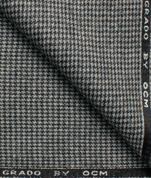 OCM Men's 70% Merino Wool  Houndstooth  2 Meter Unstitched Tweed Jacketing & Blazer Fabric (White & Black)