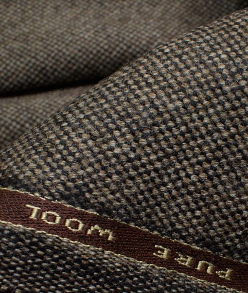 OCM Men's 100% Merino Wool Structured  2 Meter Unstitched Tweed Jacketing & Blazer Fabric (Brown)