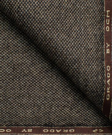 OCM Men's 100% Merino Wool Structured  2 Meter Unstitched Tweed Jacketing & Blazer Fabric (Brown)