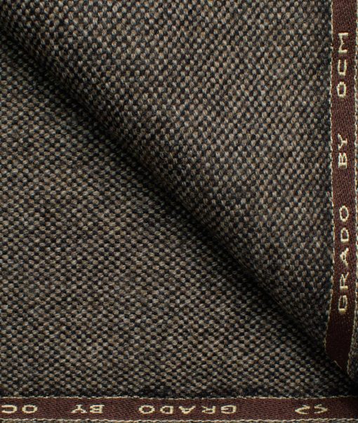 OCM Men's 100% Merino Wool Structured  2 Meter Unstitched Tweed Jacketing & Blazer Fabric (Brown)