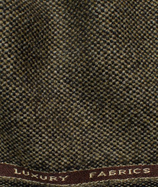 OCM Men's 100% Merino Wool Structured  2 Meter Unstitched Tweed Jacketing & Blazer Fabric (Light Brown)