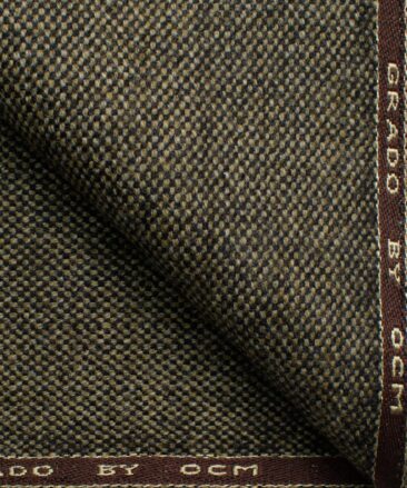 OCM Men's 100% Merino Wool Structured  2 Meter Unstitched Tweed Jacketing & Blazer Fabric (Light Brown)