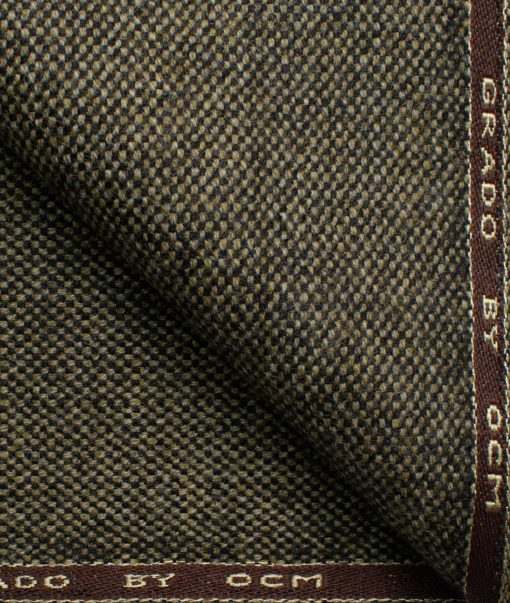 OCM Men's 100% Merino Wool Structured  2 Meter Unstitched Tweed Jacketing & Blazer Fabric (Light Brown)