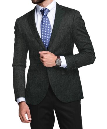 OCM Men's 100% Merino Wool Structured  2 Meter Unstitched Tweed Jacketing & Blazer Fabric (Blackish Grey)