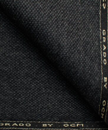 OCM Men's 100% Merino Wool Structured  2 Meter Unstitched Tweed Jacketing & Blazer Fabric (Blackish Grey)