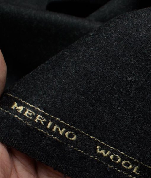 OCM Men's 100% Merino Wool Solids  2.25 Meter Unstitched Tweed Jacketing & Blazer Fabric (Worsted Black)