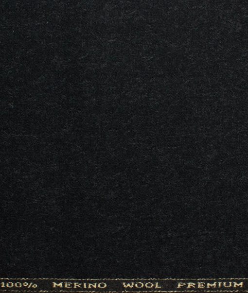 OCM Men's 100% Merino Wool Solids  2.25 Meter Unstitched Tweed Jacketing & Blazer Fabric (Worsted Black)