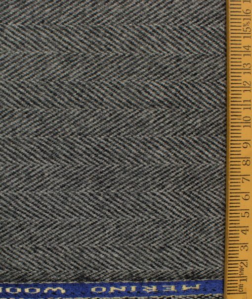 OCM Men's 100% Merino Wool Herringbone  2 Meter Unstitched Tweed Jacketing & Blazer Fabric (Grey)