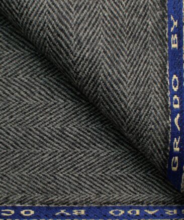 OCM Men's 100% Merino Wool Herringbone  2 Meter Unstitched Tweed Jacketing & Blazer Fabric (Grey)