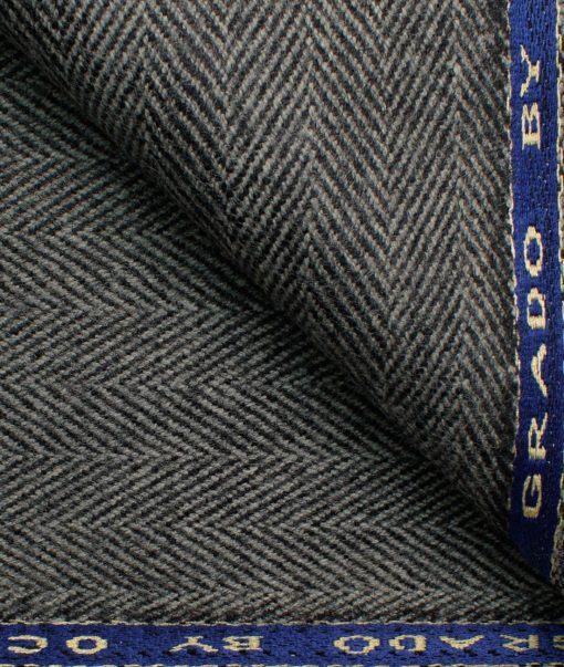 OCM Men's 100% Merino Wool Herringbone  2 Meter Unstitched Tweed Jacketing & Blazer Fabric (Grey)