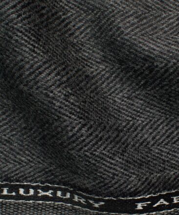 OCM Men's 100% Merino Wool Herringbone  2 Meter Unstitched Tweed Jacketing & Blazer Fabric (Dark Grey)