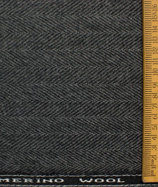 OCM Men's 100% Merino Wool Herringbone  2 Meter Unstitched Tweed Jacketing & Blazer Fabric (Dark Grey)