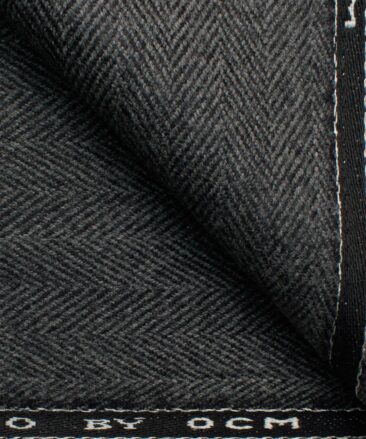 OCM Men's 100% Merino Wool Herringbone  2 Meter Unstitched Tweed Jacketing & Blazer Fabric (Dark Grey)