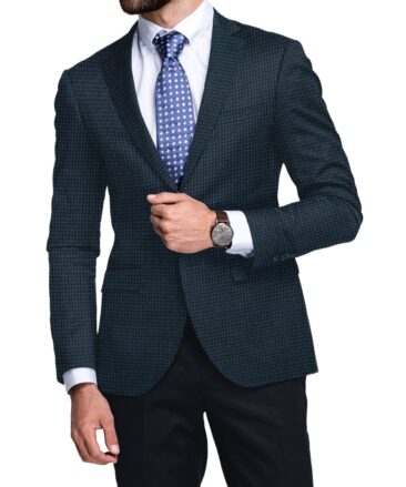 OCM Men's 50% Merino Wool  Houndstooth  2 Meter Unstitched Tweed Jacketing & Blazer Fabric (Blue)