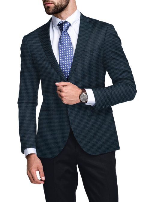 OCM Men's 50% Merino Wool  Houndstooth  2 Meter Unstitched Tweed Jacketing & Blazer Fabric (Blue)