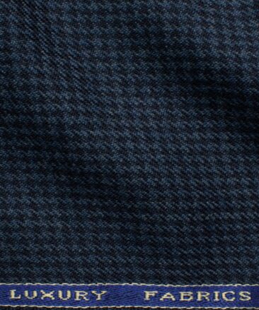 OCM Men's 50% Merino Wool  Houndstooth  2 Meter Unstitched Tweed Jacketing & Blazer Fabric (Blue)