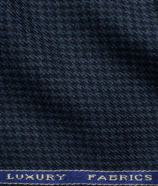 OCM Men's 50% Merino Wool  Houndstooth  2 Meter Unstitched Tweed Jacketing & Blazer Fabric (Blue)