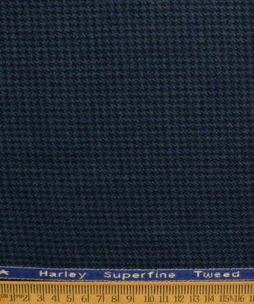 OCM Men's 50% Merino Wool  Houndstooth  2 Meter Unstitched Tweed Jacketing & Blazer Fabric (Blue)